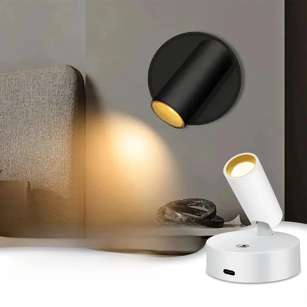 Applique murale Led à Double tête, contrôle tactile, télécommande rotative à 360 degrés, 3 Modes de couleur, Recharge USB, veilleuse sans fil