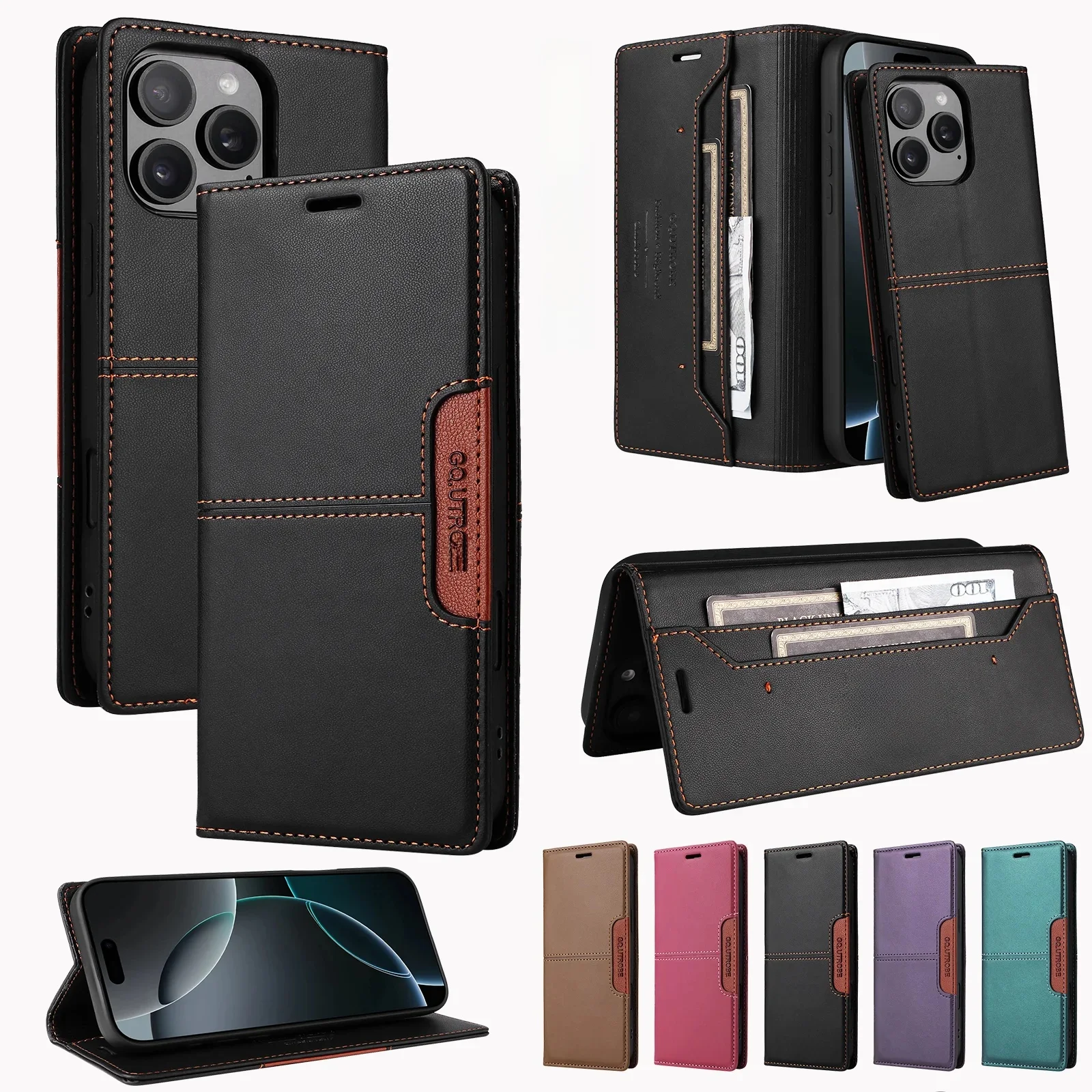 Magnetische lederen tas voor iPhone 16 15 14 13 12 11 17 Pro Max 17Air 16 15 Plus 16e SE2 SE3 Business Flip Wallet Card Slot Cover - afbeelding 2