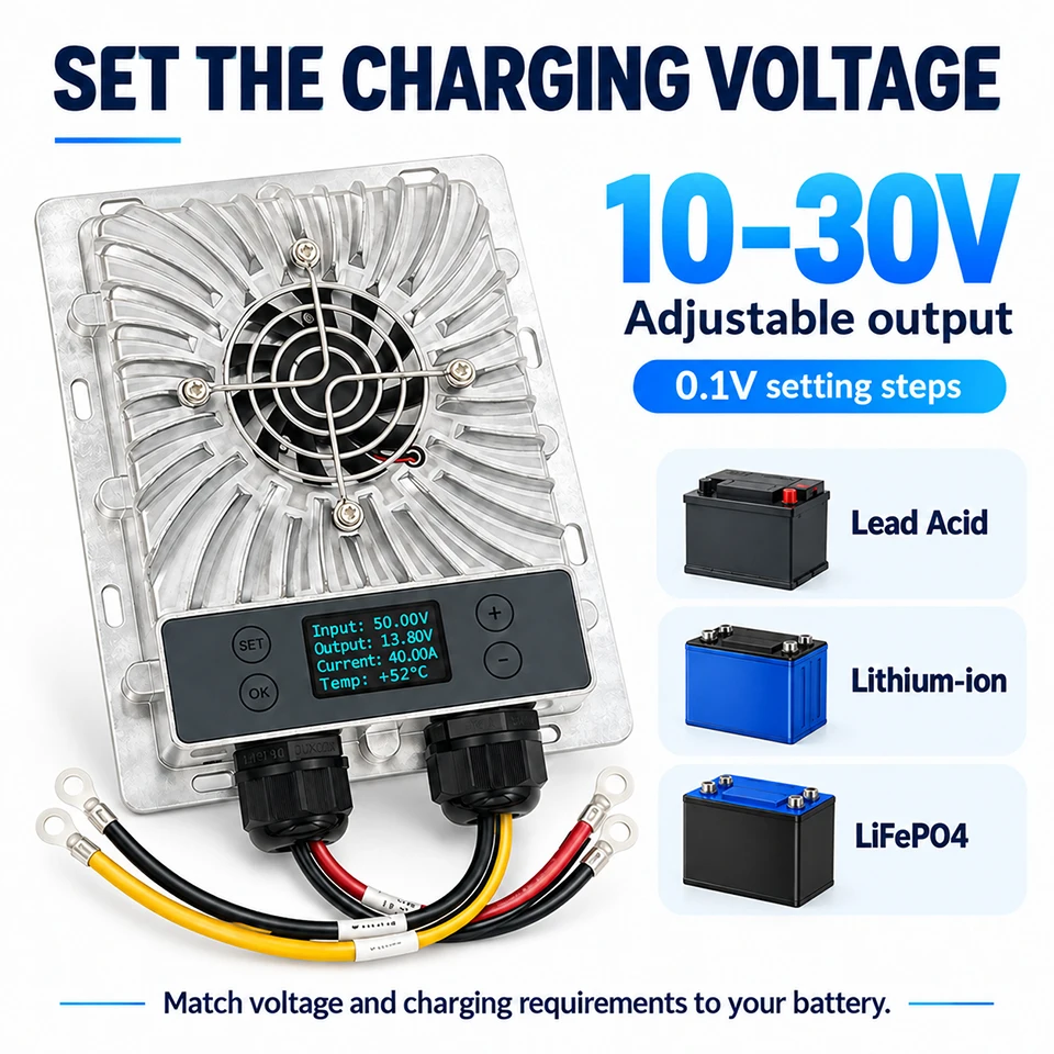 MPPT Solar Charge Controller 600W 40A Max 10-30V Adjustable LCD for 12V 24V Lithium LiFePO4 Lead Acid Battery RV Off Grid System