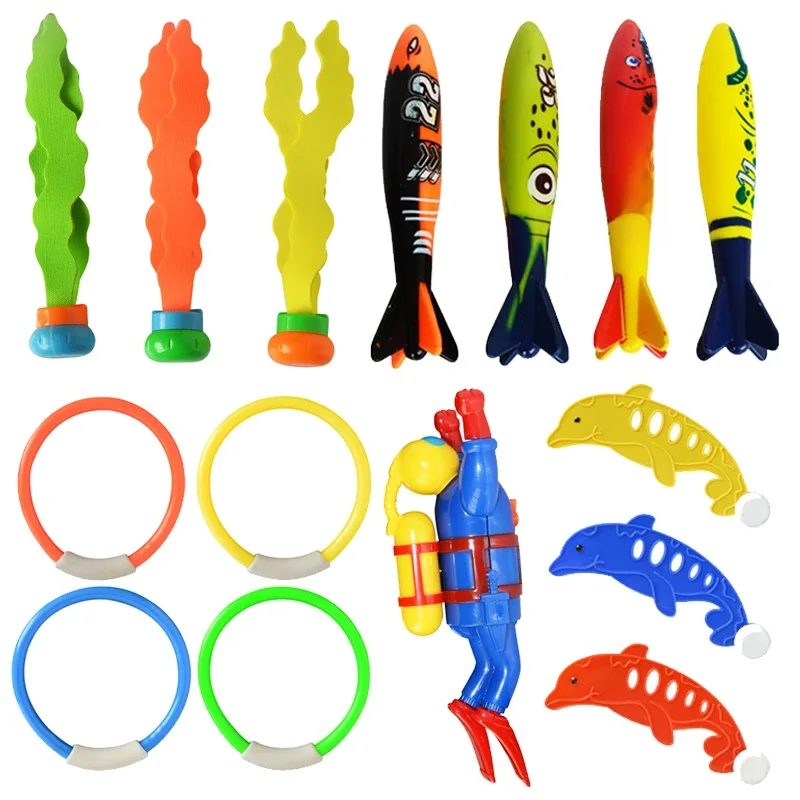 Jouets de plongée d'été en plastique pour enfants, jouets d'eau de piscine, torpille, anneau d'herbe d'eau, dauphin, Interaction homme TMZ