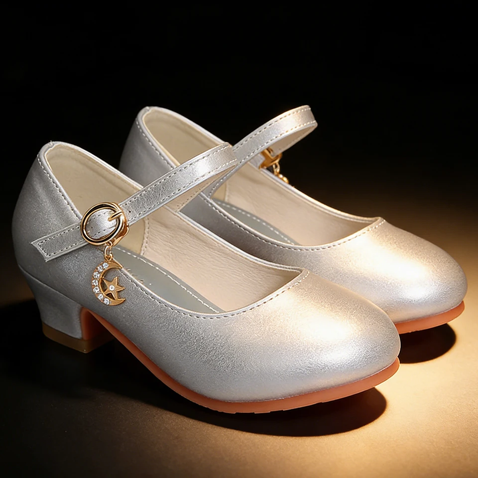 Chaussures pour filles en cuir à talons Mary Jane avec bride de cheville et breloque, pour concours de beauté, occasions formelles, mariage, demoiselle d'honneur, fête, uniforme scolaire