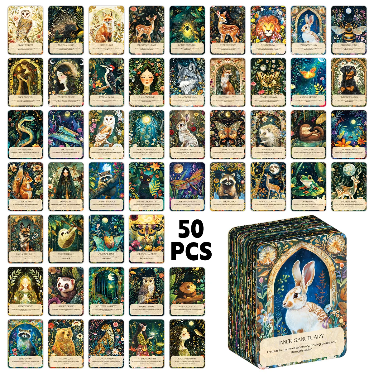 50pcs Spirit Animal Tarot Cards for Women, Inspirational Affirmation Cards, Guidance for Personal Growth,Love,Spiritual Journey