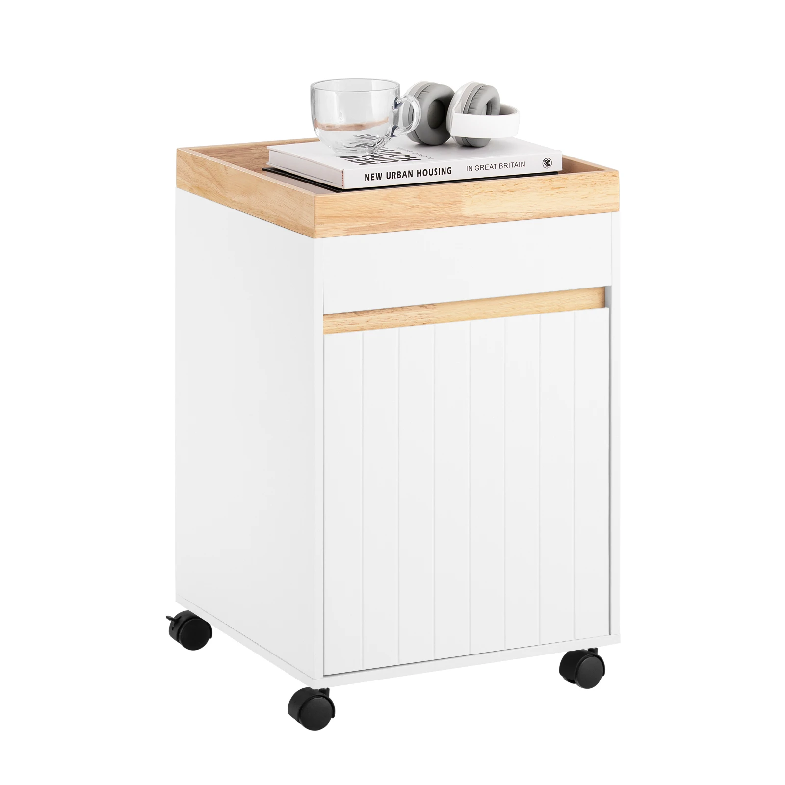 SoBuy ASK03-W Contenitore per rotoli Scrivania Contenitore per ufficio Carrello laterale Tavolino Tavolino Tavolo per stampante con supporto per stampa in rotolo