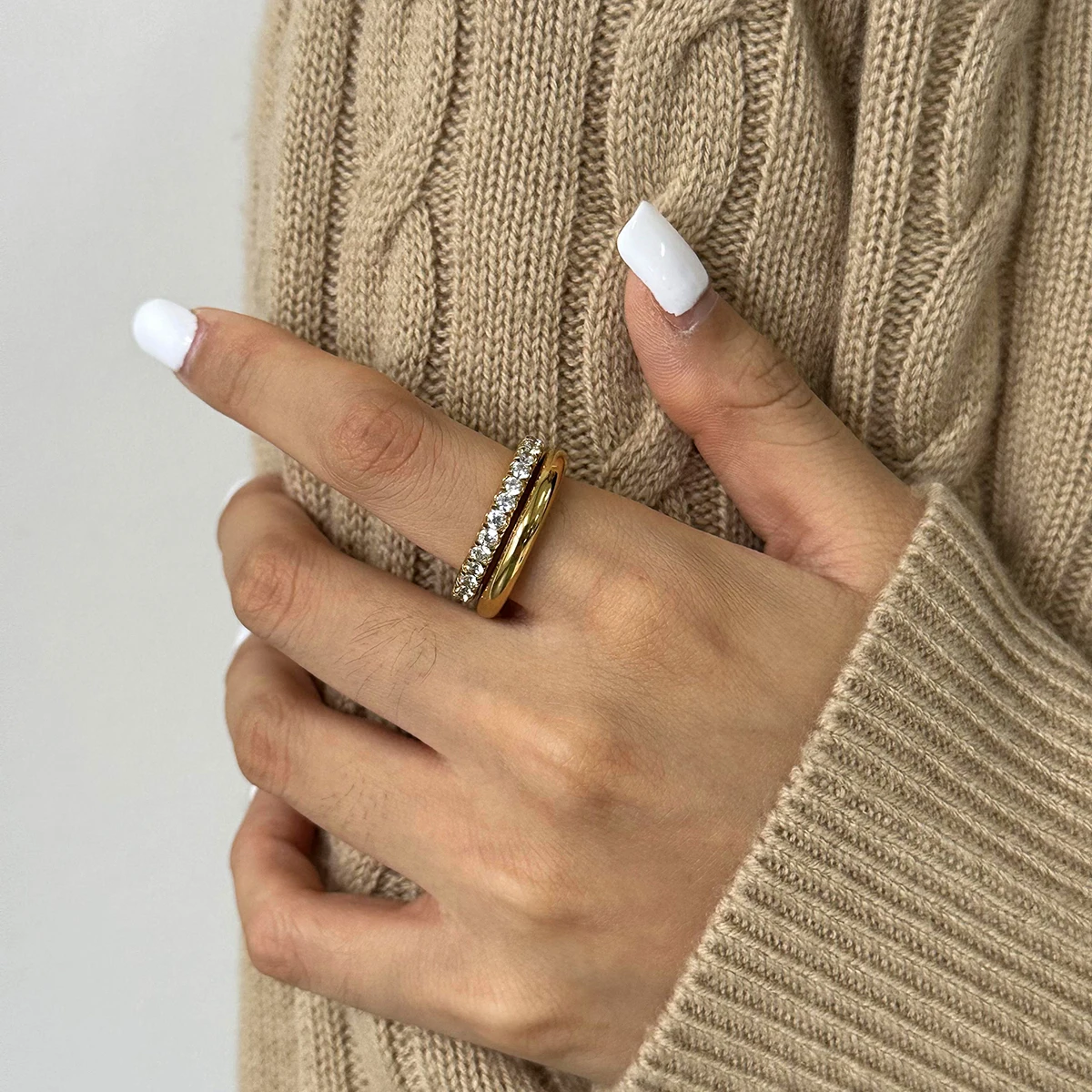 Uworld Multi Link Connected Ring Chunky Gold Color Ring Eternity Interlocking Statement Stackable Ring Women's Jewelry Gift for