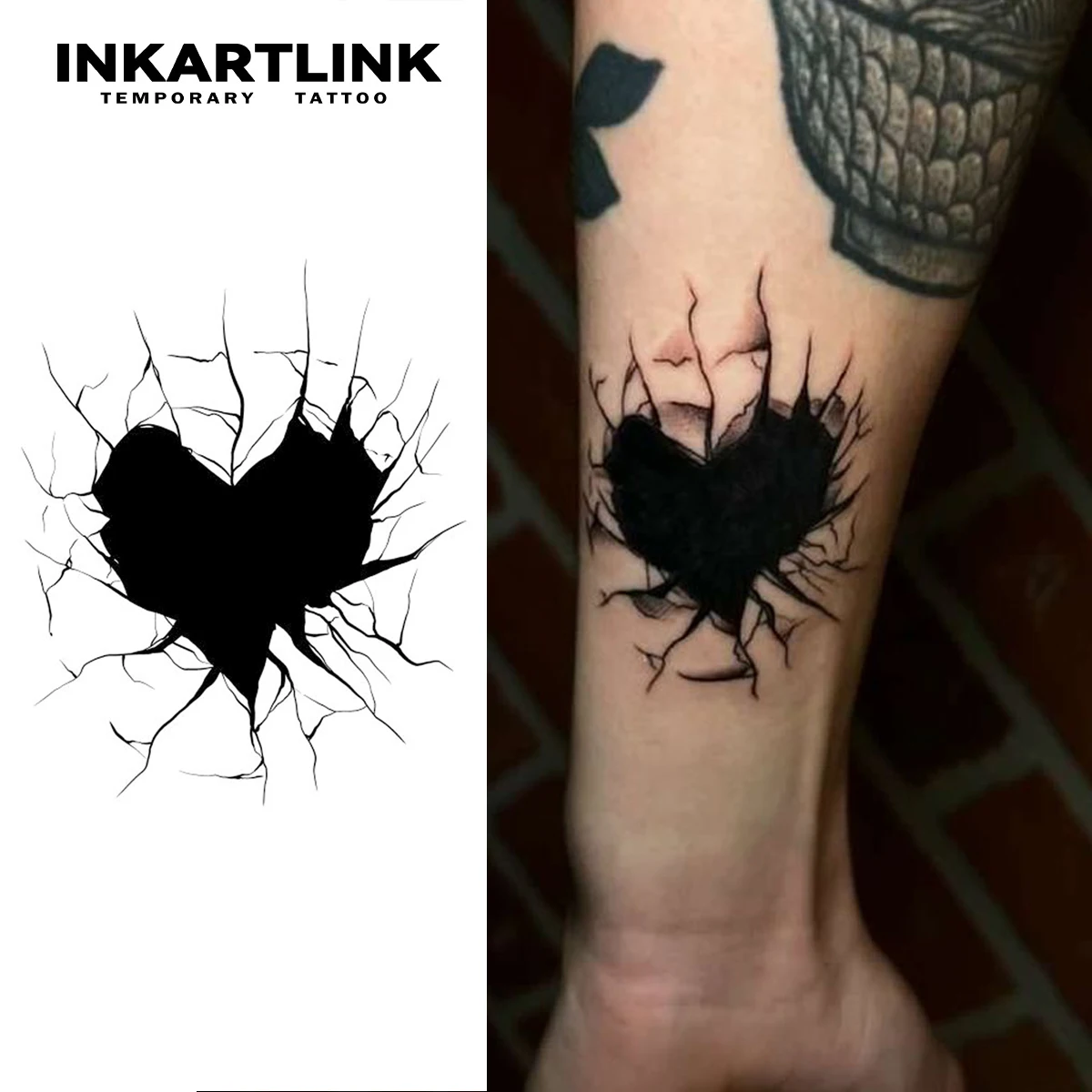 

Heart of darkness Temporary Tattoo,Lasts To 15 Days New Technology Magic Waterproof Semi Permanent Sticker.