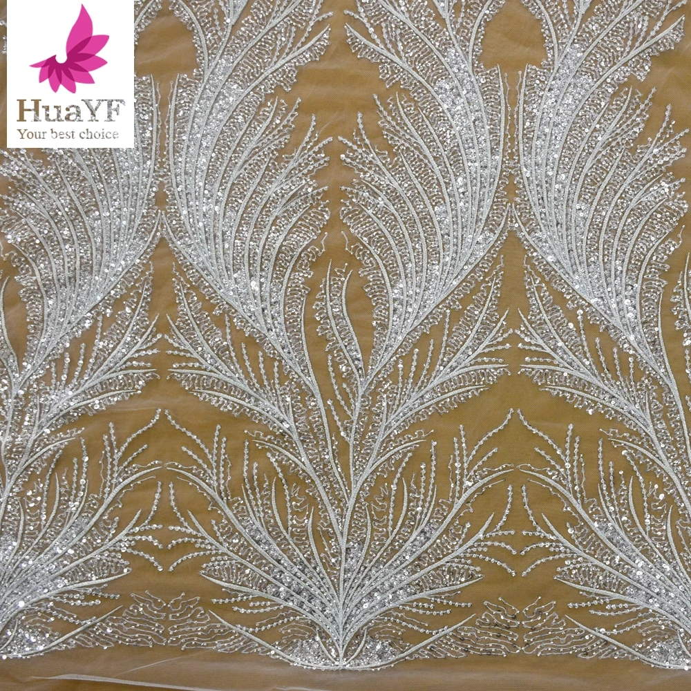 

Heavy Lace Tulle With Beads And Sequins Bridal French For Wedding Dress HY1511