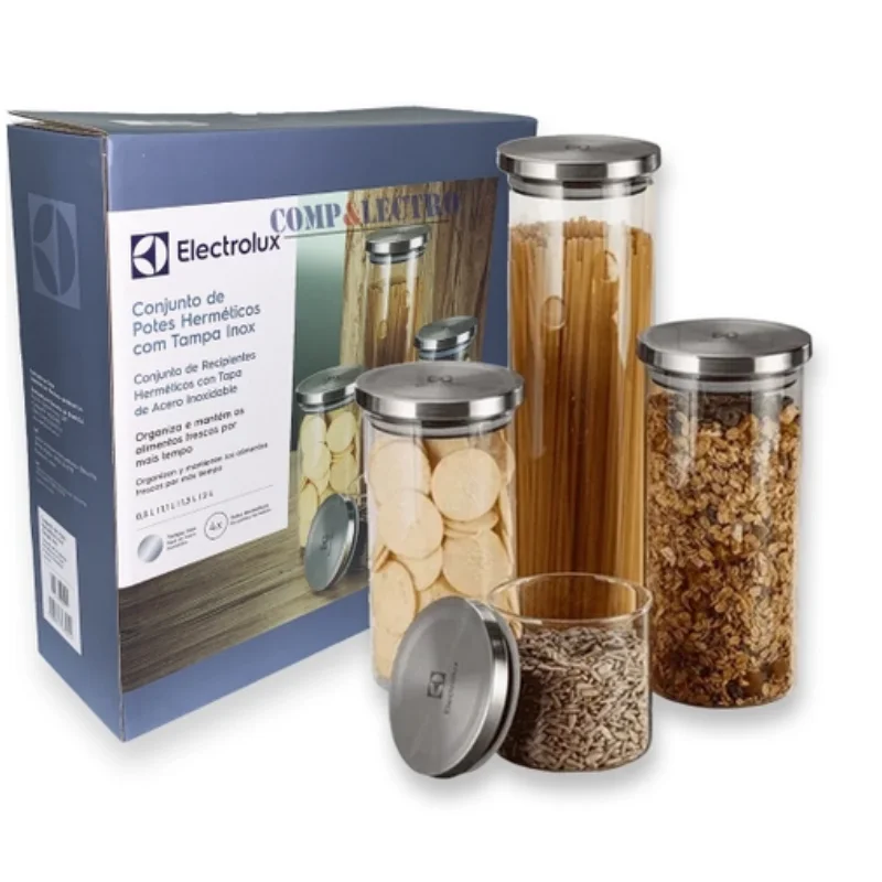 4 Pots Glass Hermetic Lid Bamboo-Electrolux