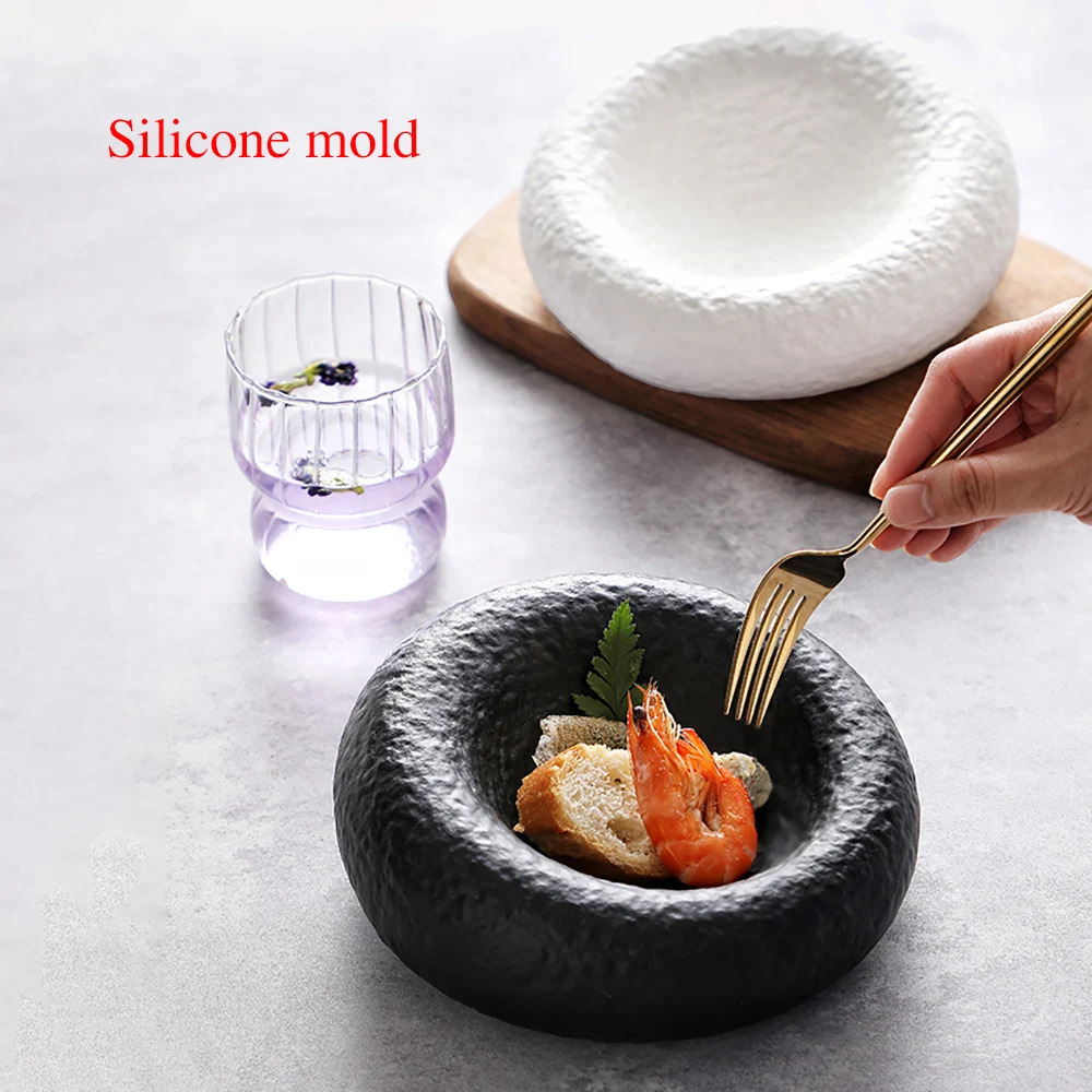 

Round western plate Cold dish plate mold Irregular dessert plate Creative ice bowl Hotel restaurant plate silicone mold