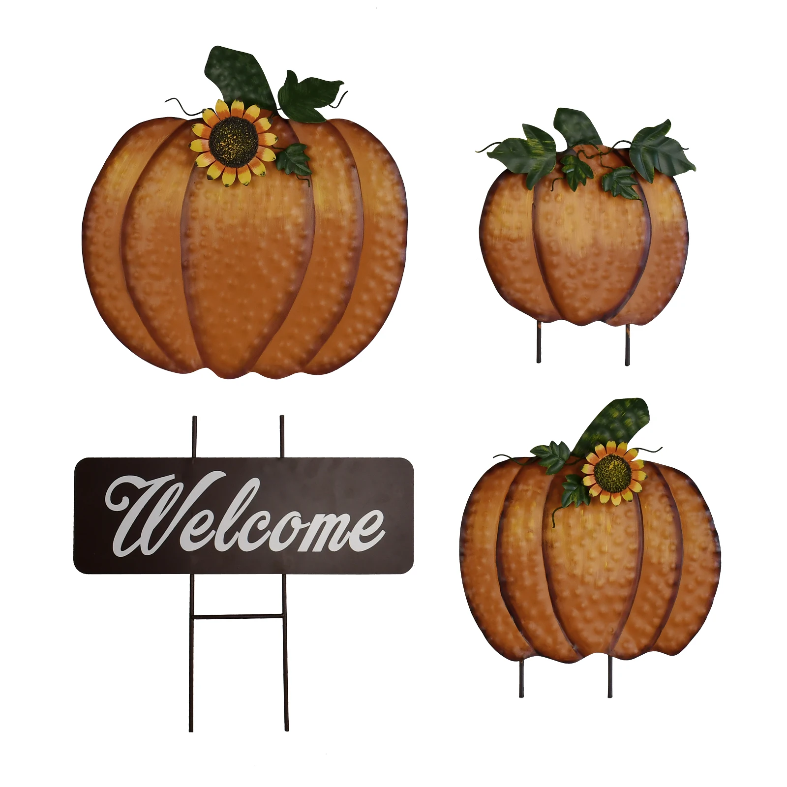 

3 pcs Metal Pumpkin Yard Stake Sign Outdoor Fall Yard Decor Stacked Pumpkin Welcome Sign Decorative Garden Thanksgiving Stake