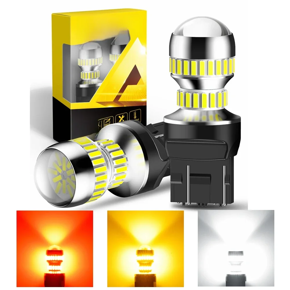 AUXITO 2szt T20 7443 W21/5W 7440 WY21W Żarówka LED Samochodowe światła cofania T25 3156 3157 LED Kierunkowskaz Światła hamowania Czerwony Super Jasny — zdjęcie 2
