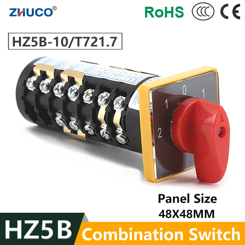 ZHUCO HZ5B-10/T721.7 10A 5 Position 7 Poles 28 Ternimals Panel Mounted Cam Reversing Combination Rotary Switch