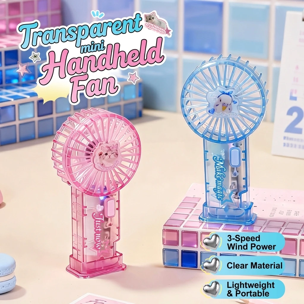 

Cute Kawaii Pet Mini Fan Portable Handheld Desk Fan Transparent Cat Dog Pocket USB Rechargeable Cooling Fan for Girls Gift