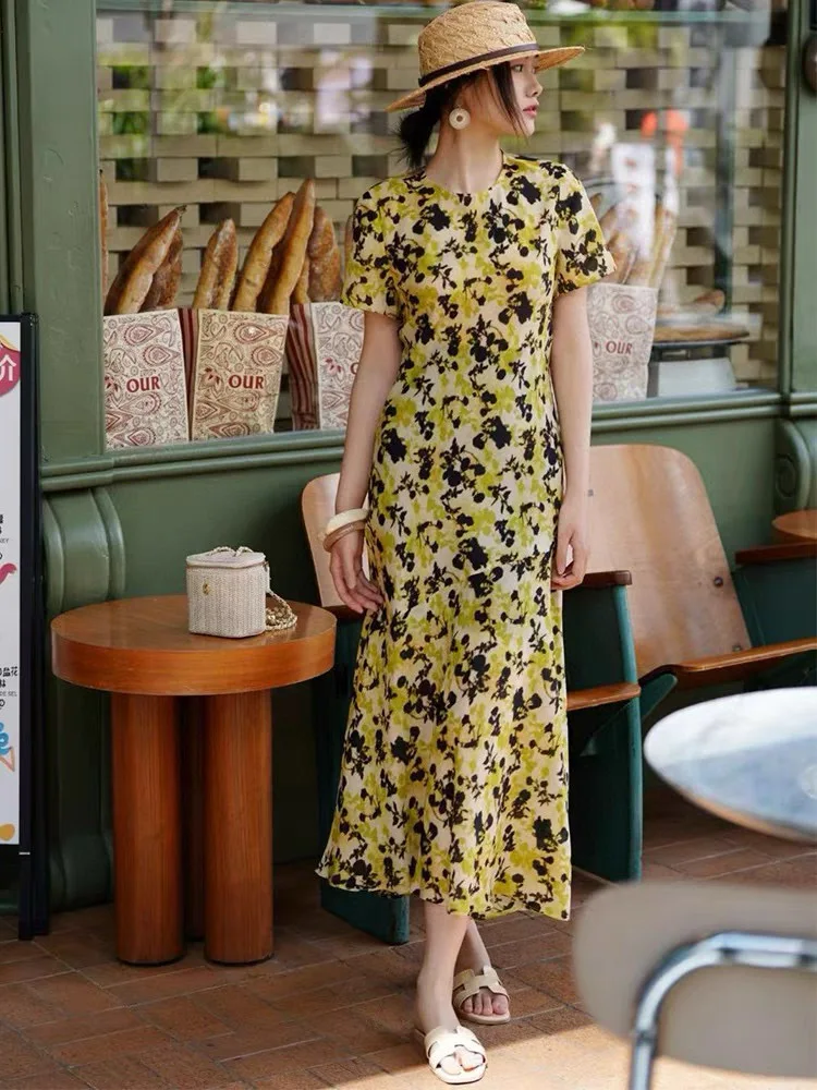 

Women's elegant summer floral print short sleeve dress