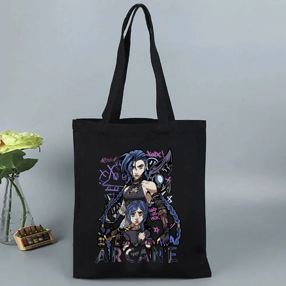 Arcane-Jinx  Print Canvas Tote Bag Reusable Shopping Bag Women Shoulder Shopper Bag