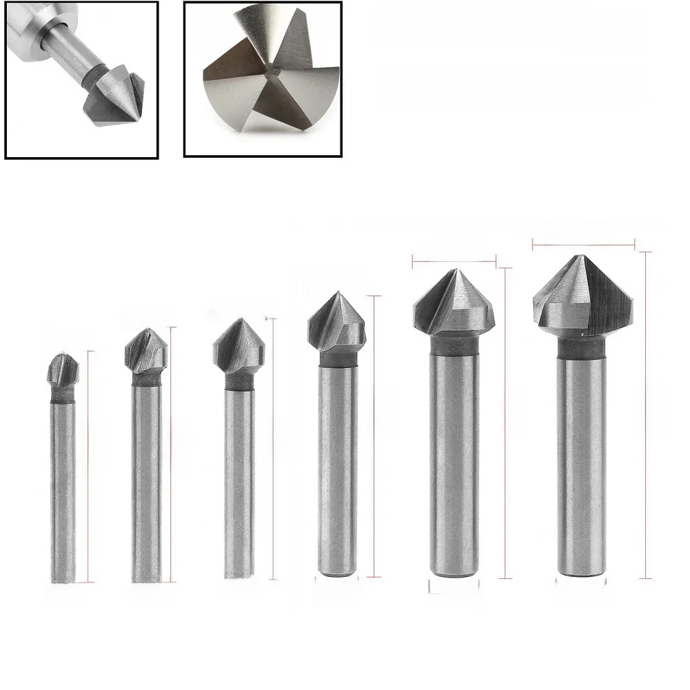 Foret à fraise à 3 cannelures, outils de chanfreinage à 90 degrés, coupe-chanfreinage, outil de perçage de trous en bois et en métal, 1/6 pièces