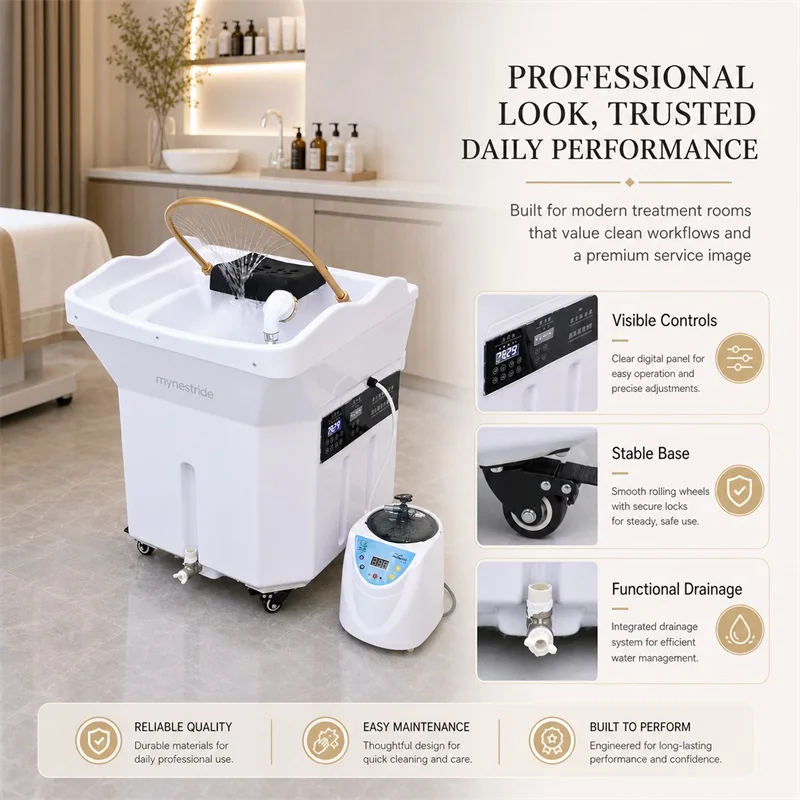 Lavabo professionnel pour spa capillaire avec système de circulation d'eau, design portable, un essentiel pour les salons.