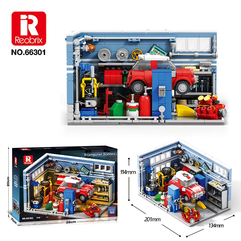 MOC Auto Repair Garage Weapon Shop Jazz Club Retro Bar Racer Bedroom Miniature Street View Building Blocks Puzzle Toy