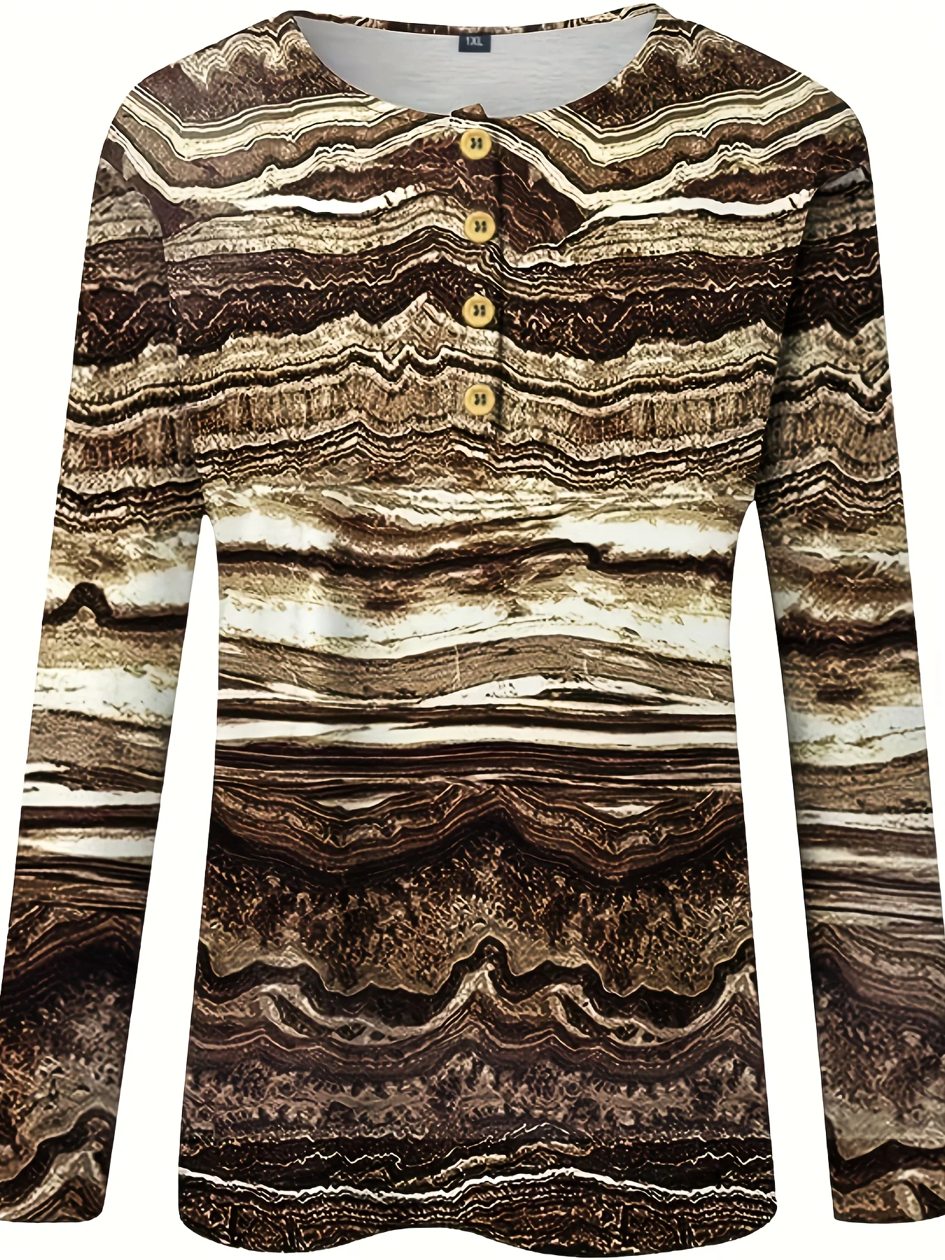 Haut imprimé Boho grande taille pour femmes, chemisier à manches longues et col Henley, chemise décontractée pour un usage quotidien