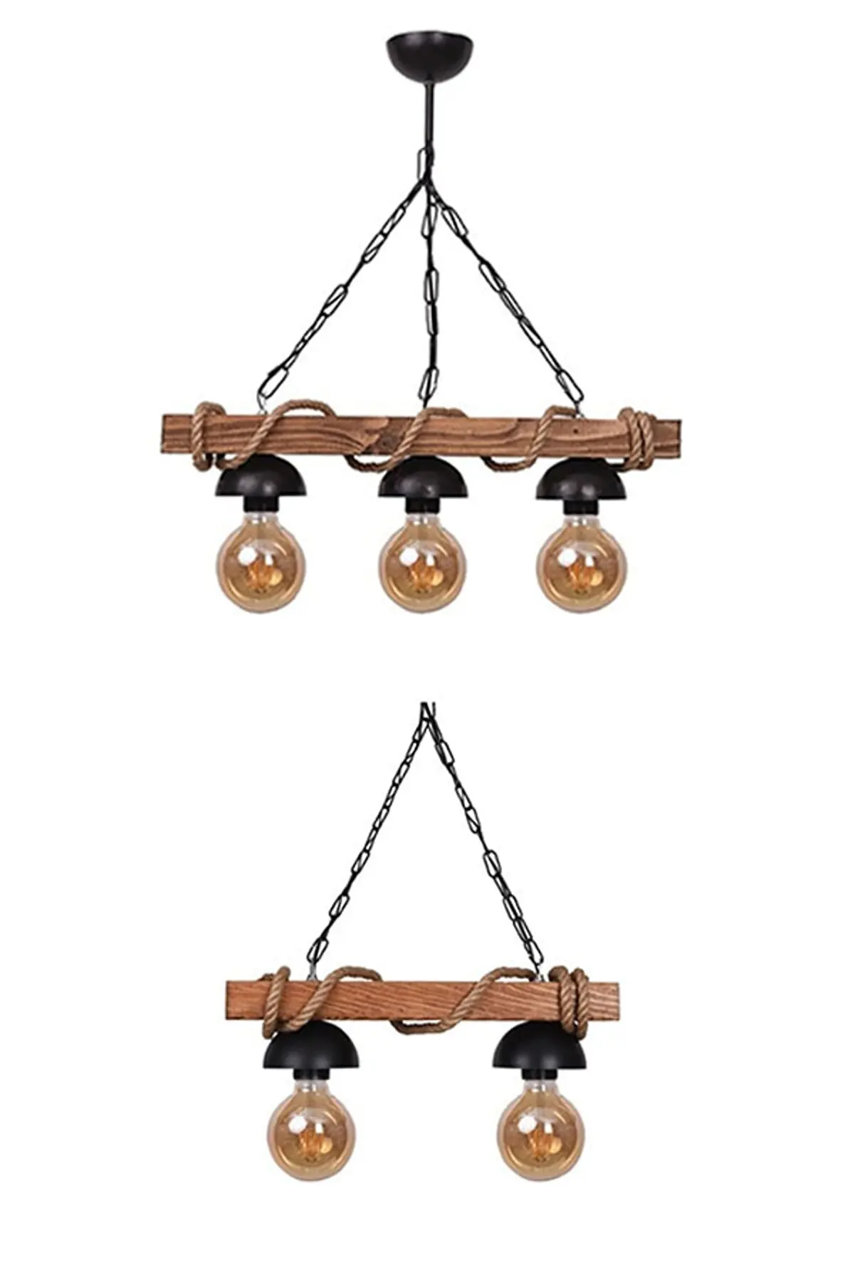 Wooden Chandelier Rope Chain Decorative Lighting Retro Rustic Authentic Quality Ceiling Lamp Accessory Handmade Polished Turkish