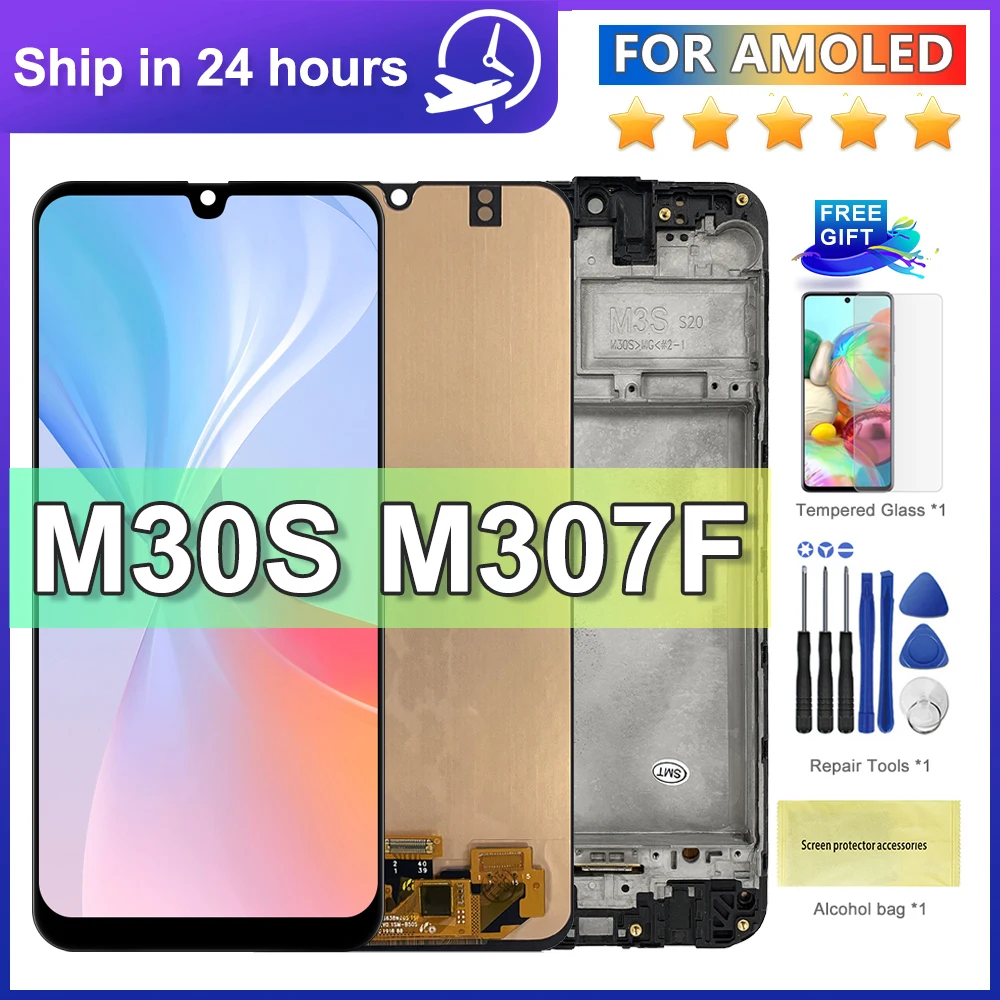 6.4\'\' AMOLED For Samsung M30S M307F SM-M307F Replacement M30s 2019 LCD Display Touch Screen With frame Digitizer Assembly