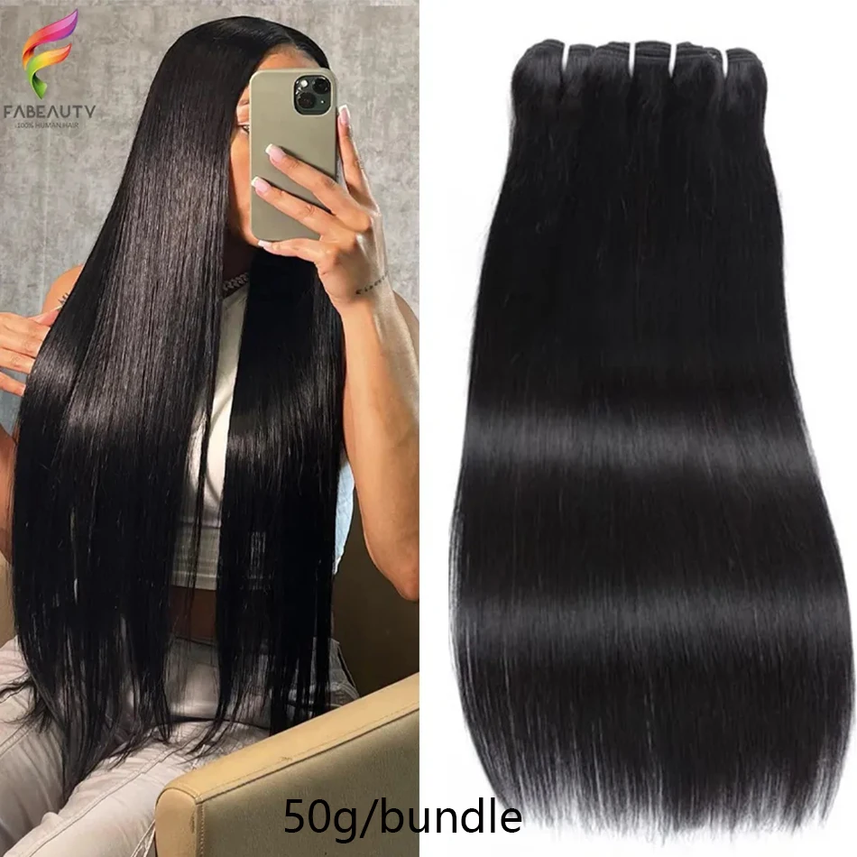 Bone Straight Brazilian Human Hair Weave, Raw Virgin Remy Indian, Double Drawn, Atacado Natural, 50g, 1, 3, 4 Pacotes, 26 \