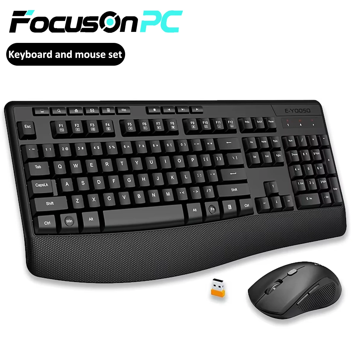 Wireless Keyboard and Mouse Combo Soft Touch Keys Ergonomic Wrist Rest, 2.4G 104-Key Full Size, 2400 DPI Mouse for PC Laptop Mac