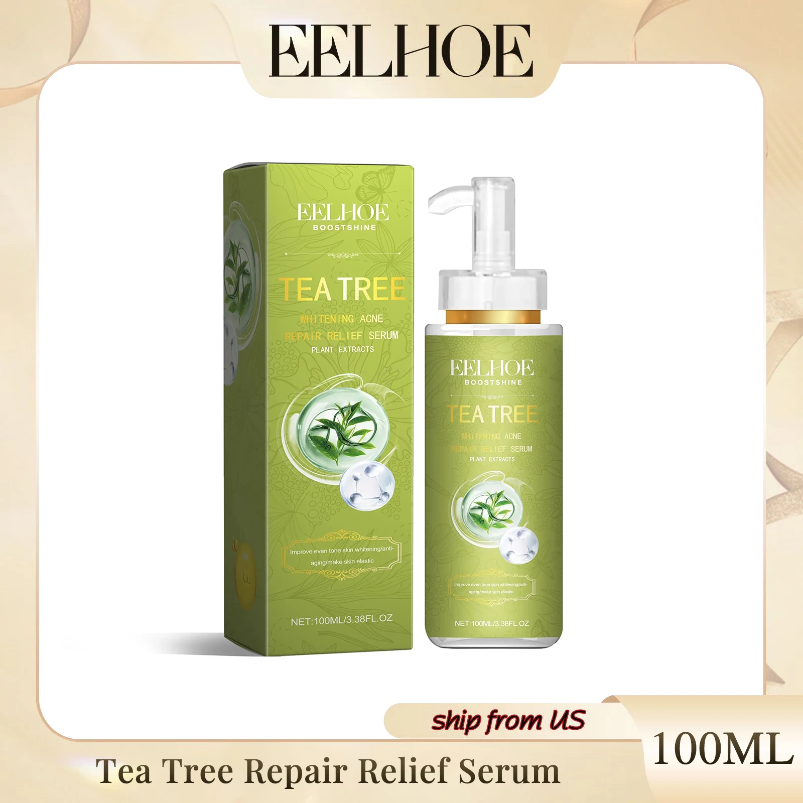 Eelhoe Tea Tree Anti-acne Essence Reduces Acne Pimples Fine Lines Clears Skin Tightens Pores And Moisturizes Skin Essence