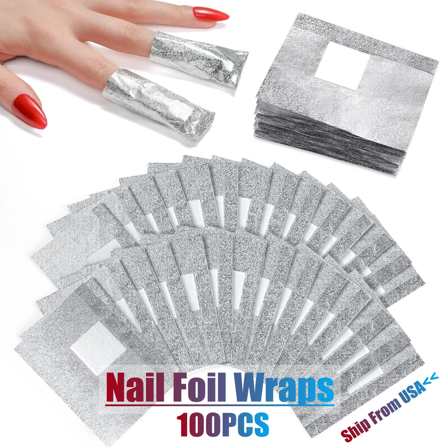 100PCS Pre-Attached Nail Foil Wraps for Fast Removal