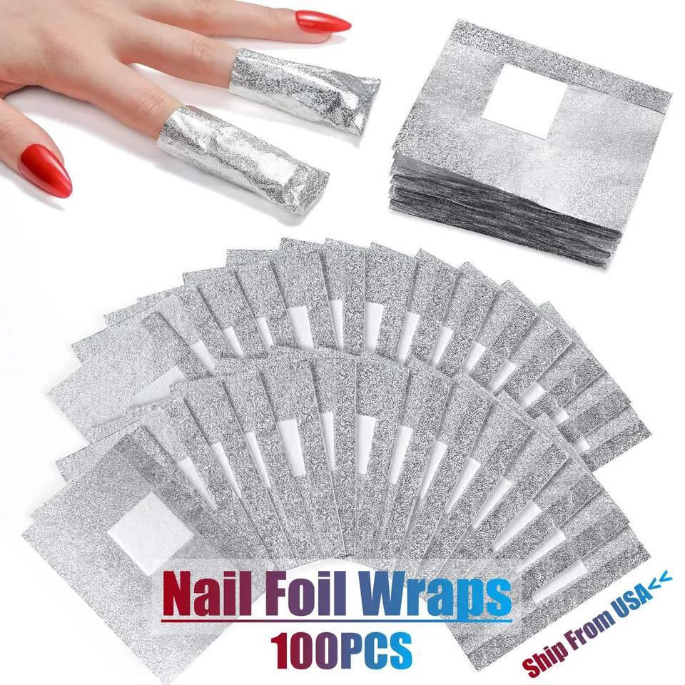 100PCS Pre-Attached Nail Foil Wraps for Fast Removal