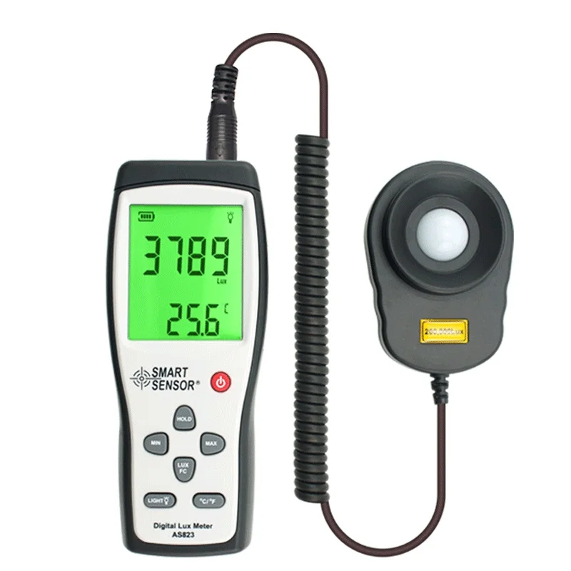 AS823 200,000lux Digital Luxmeter Light Measurement 1~100.000 Photometer  Spectrometer Spectrophotometer light meter