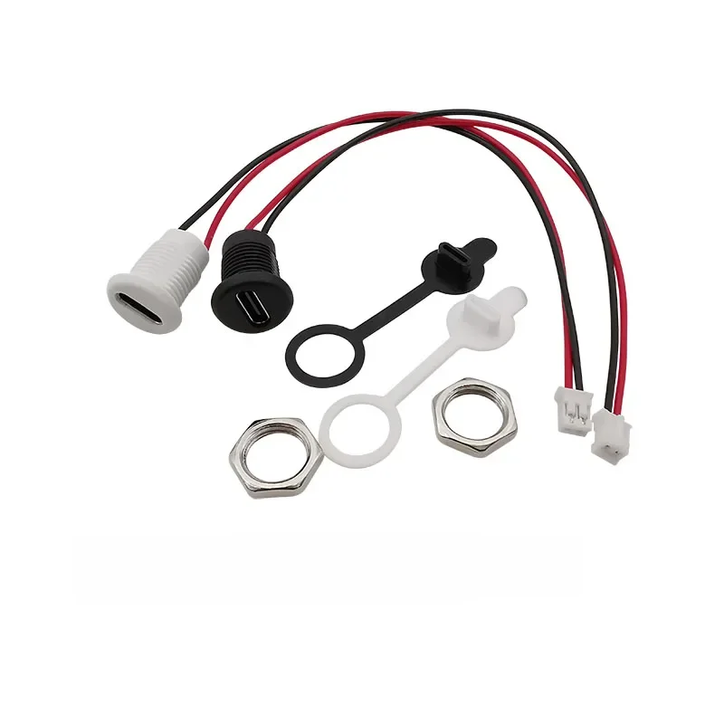 Connecteur de câble USB Type C femelle, 2 broches vers JST PH 2.0mm, 2 broches, prise de Type C, Port de chargement, écrou, montage sur panneau avec capuchon, 1 pièces