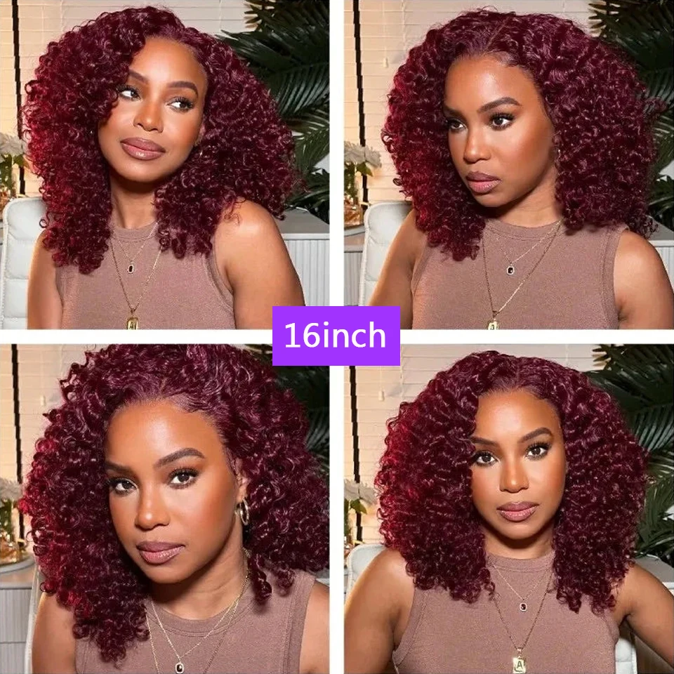 Burgundy Short Bob Wig Virgin Human Hair Red 99J 13x4 HD Lace Front Wig 220% Density Loose Deep Wave Bob Wig Lace Wigs Pre Pluck - Image 5