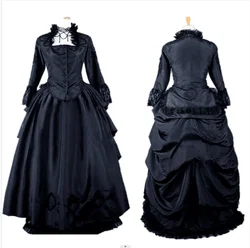 victorian black bustle ball gown 1860S victorian mourning dress Duchess Dress Halloween Carnival Party Dress custom made