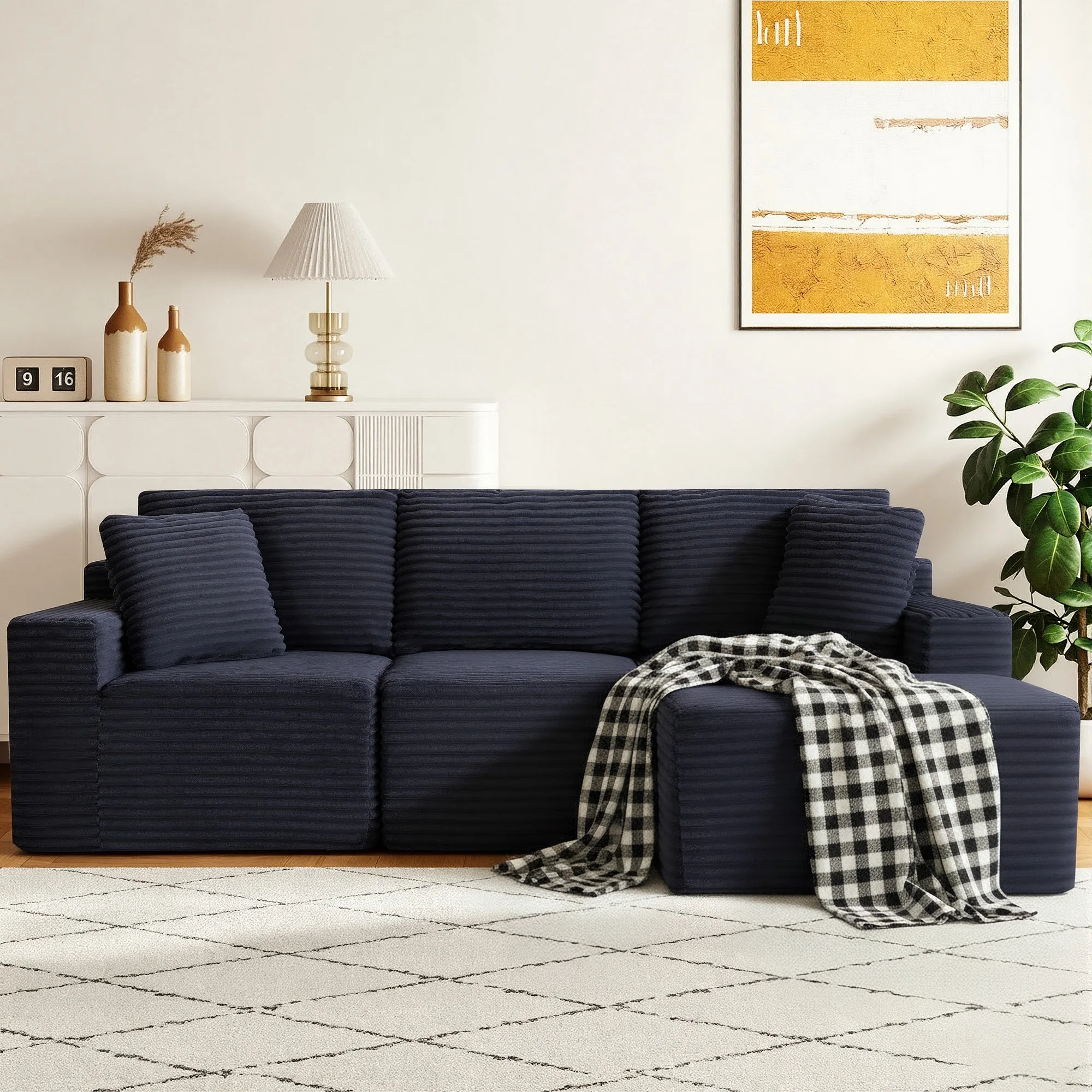 Dark Grey Small Space L‑Shape Modular Sectional Sofa, Corduroy Free Combine Chaise Lounge Couch, Vacuum Packed No Assembly for Apartment Living Room