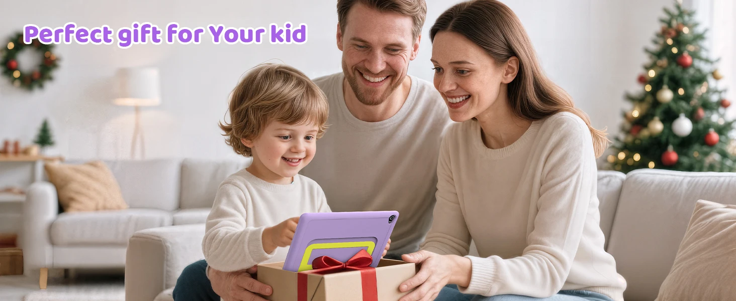 10.1 Inch Kids Tablet 24GB(3+21G) RAM 64GB ROM Android16 GMS Certified A333 Five-Core HD IPS 6000mAh Parental Control With Shockproof Silicone Case Stand Children Learning Tablet PC Purple Blue