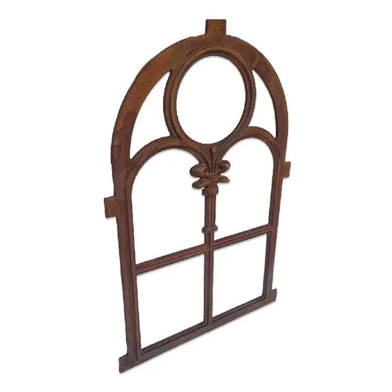 Cast Iron Faux Window Wall Decor, Rustic Garden Mirror Frame, Heavy Vintage Arch Wall Accent Outdoor Indoor