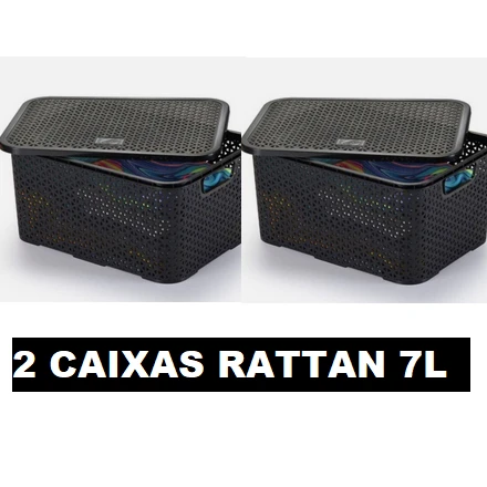 Kit 2 Basket Organizer Basket 15.5x19.5x29.5 7L Rattan Box Multipurpose Black Organizer