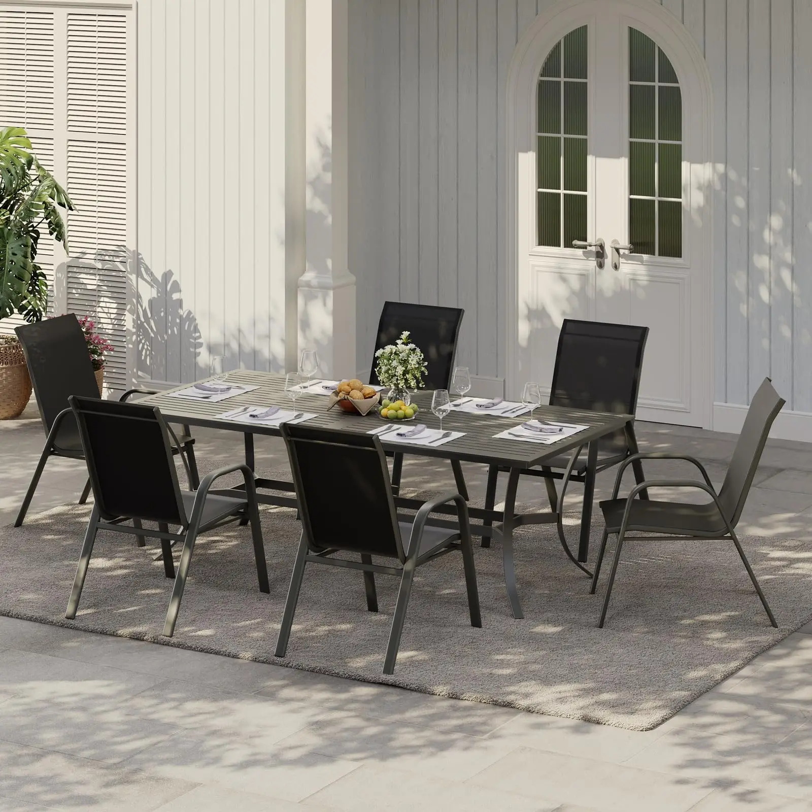 Ensemble de 4 chaises de jardin empilables - Chaises empilables en textilène avec structure en acier robuste, chaises de patio et de balcon résistantes aux intempéries, ensemble de chaises d'extérieur pour jardin, balcon et terrasse