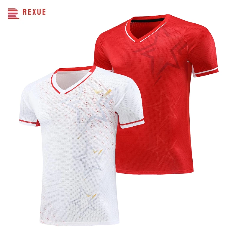 

Badminton Clothing Table Tennis Red White Shirt Men's and Women's Competition Quick-drying Breathable Tops Short-sleeved T-shirt