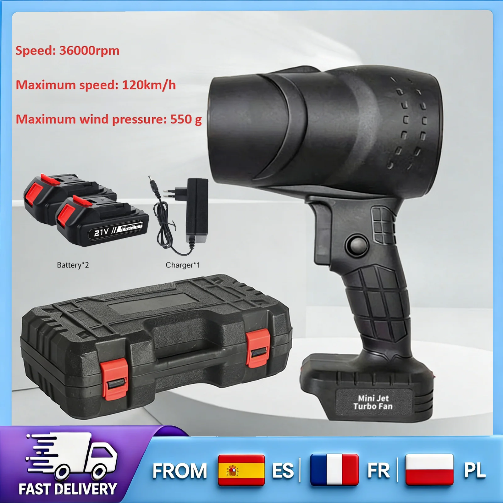 Soffiatore per Foglie Portatile Senza Fili 36000rpm Alta Potenza 380W Lunga Durata della Batteria Pistola ad Aria per Pulizia Auto e Esterni