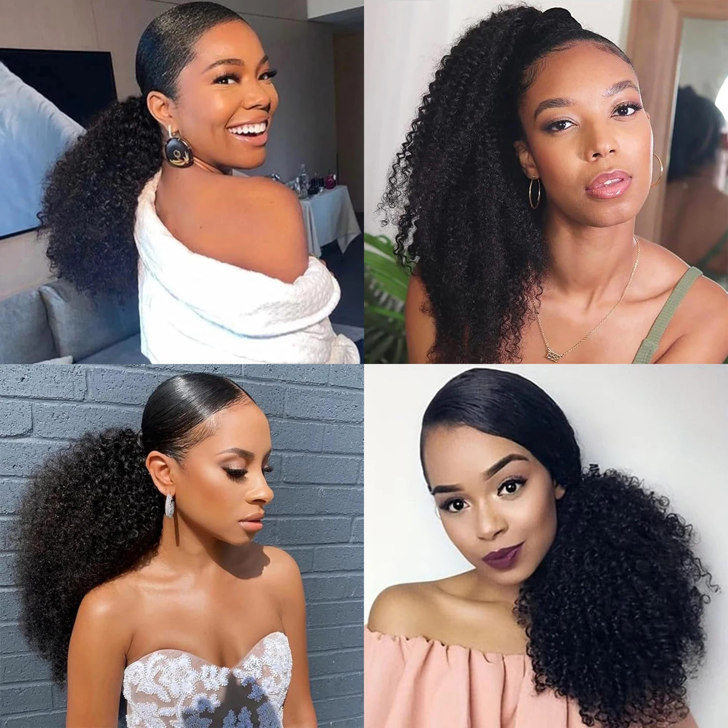 الأفرو غريب مجعد التفاف حول ذيل حصان وصلات شعر بشرية 12-24 بوصة البرازيلي شعر ريمي ذيل حصان هيربيسي كليب في للنساء