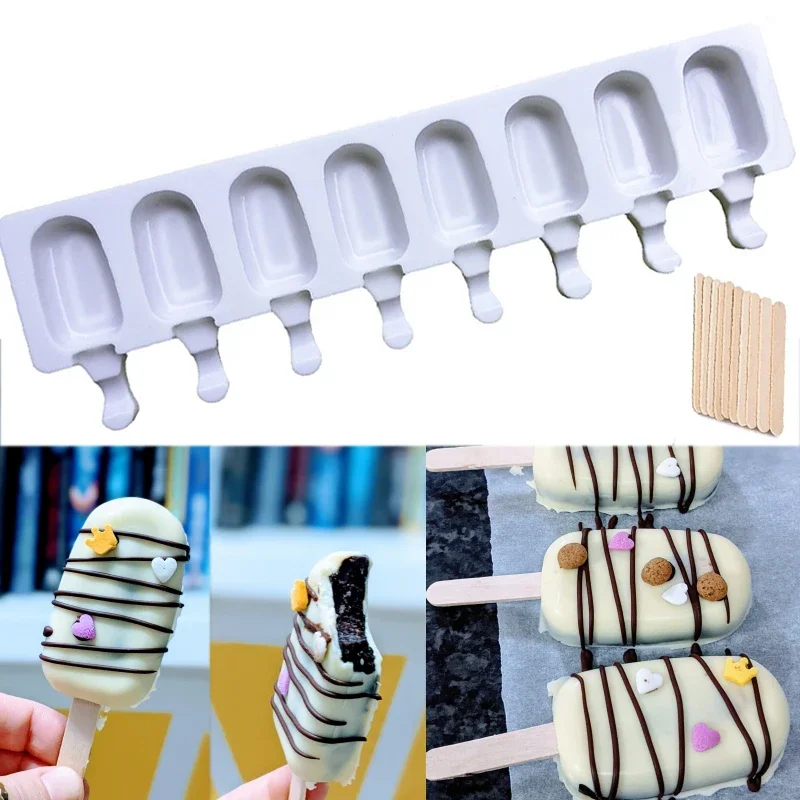 Moule à crème glacée en Silicone de qualité alimentaire, 4/8 trous, Cube Pop, moule à Popsicle avec bâtons, Dessert, bricolage, moule à gâteau Magnum, machine à crème glacée
