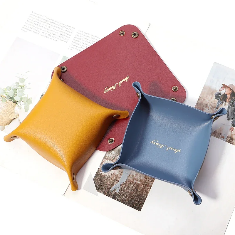 1 Szt Nordic PU Leather Storage Box Desktop Storage Tray Jewelry Cosmetic Key Stuff Storage Basket Folding Table Organizer Case — zdjęcie 2