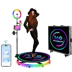 1-5 People Portable 360 Photo Booth Platform with Light Ring,Free Customized Logo, 100cm, 80cm, 68cm Photography Accessories