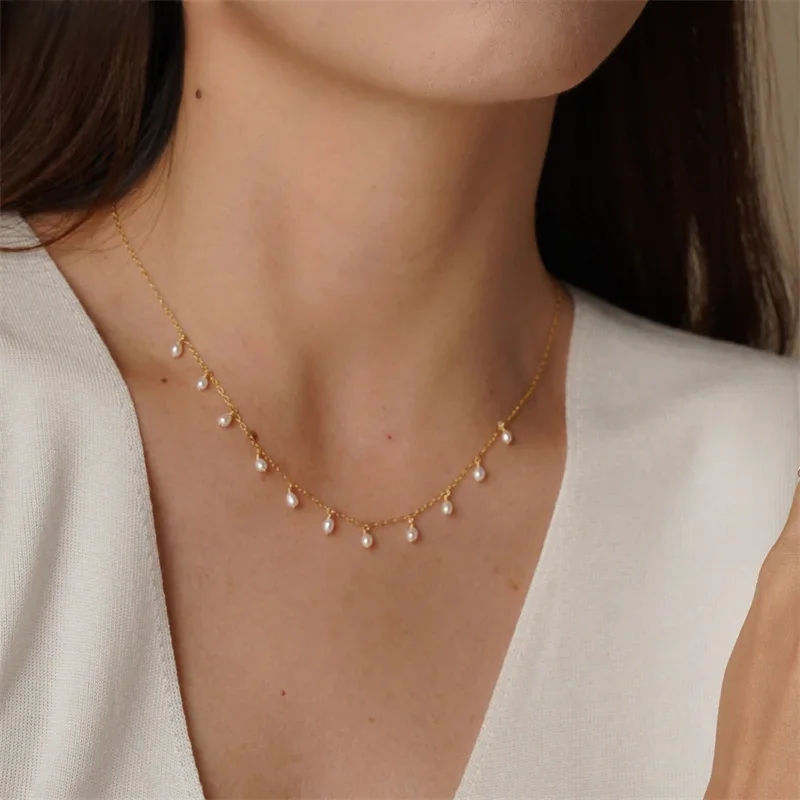 14K złoty wypełniony naturalny naszyjnik z pereł złoty Choker ręcznie robione wisiorki Collier Femme Kolye Collares Boho biżuteria z pereł dla kobiet — zdjęcie 2
