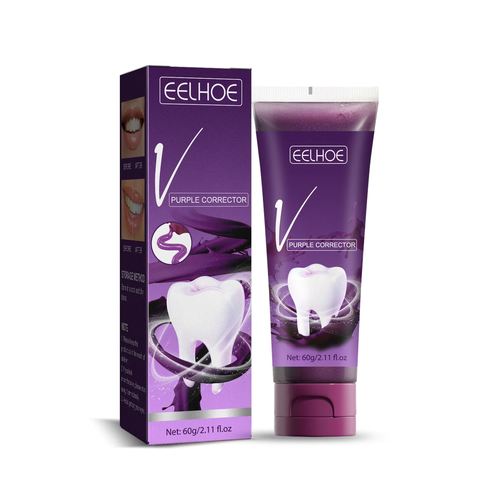 EELHOE V34 Purple Corrector Toothpaste for Teeth Cleaning Whitening Fresh Breath Brightening Teeth Stain Remover Teeth Gum Care