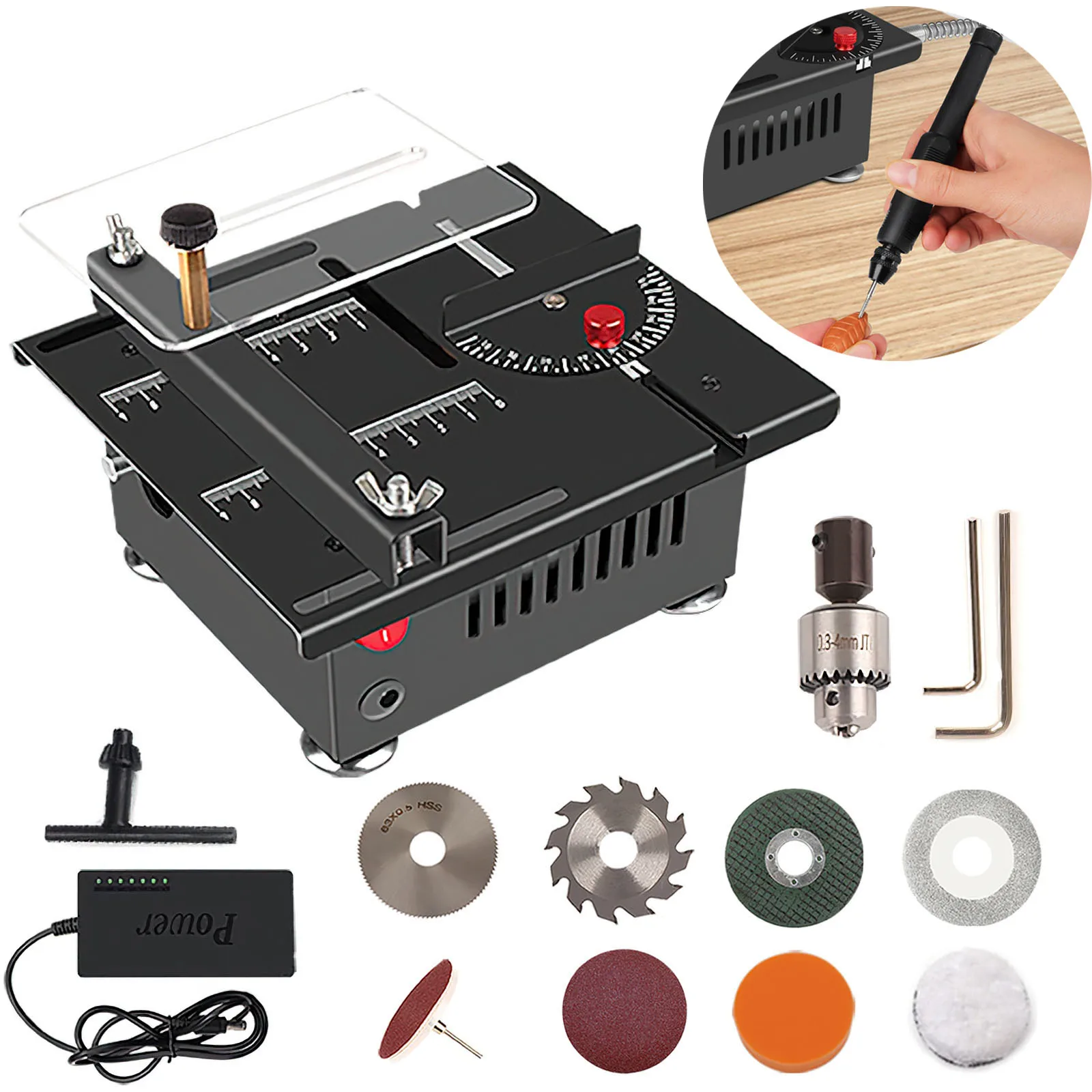 Mini scie de table 100W, 6000 tr/min, petite scie électrique de menuiserie, scie de table électrique artisanale, machine à découper pour le bricolage, le modèle réduit et les travaux manuels, lame de 16 mm