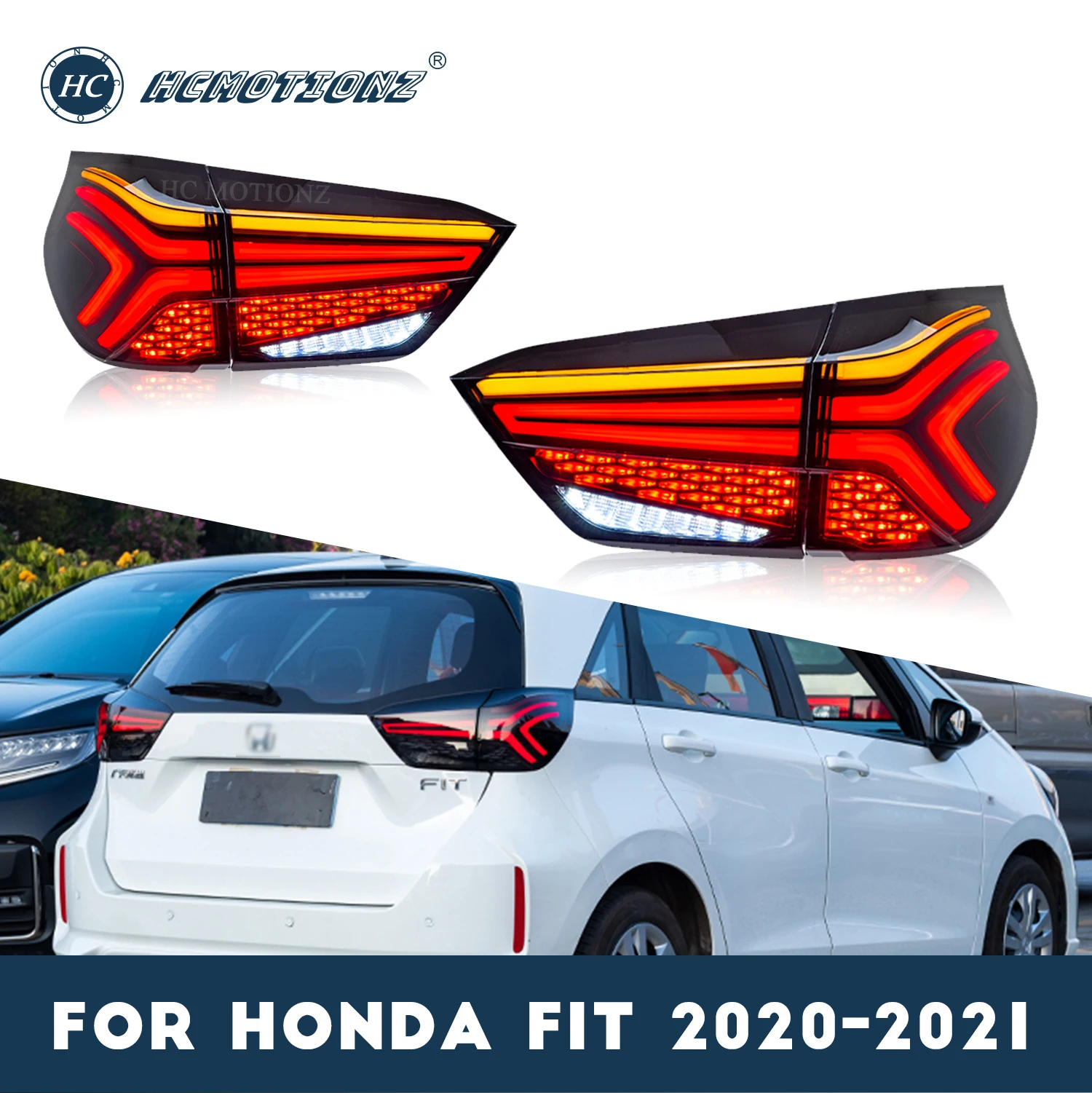 

HCMOTIONZ LED Tail Lights Assembly for Honda Fit 2021 4th Gen Animation DRL Jazz Back Lamps Car Styling Rear Lights Accessories