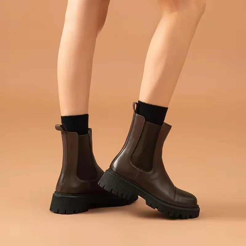 Beau Today płaskie botki Chelsea dla kobiet oryginalna skóra bydlęca elastyczny pasek wiosna jesienne buty damskie Handmade A02379 — zdjęcie 2