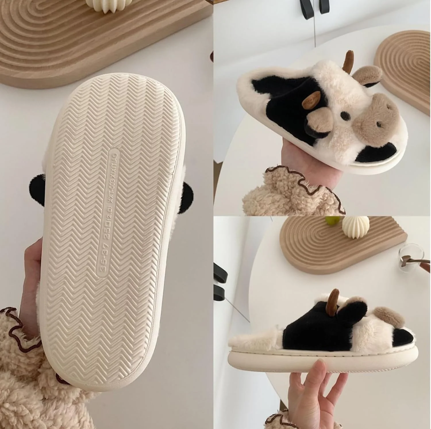 Slippers For Women,Cow Slippers,Womens Fuzzy Slippers,Cute Animal Cartoon Fluffy Plush House Slippers For Women Men Indoor